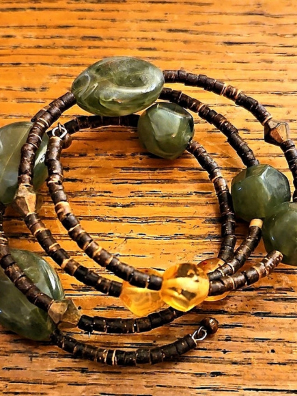 Beaded Stretch Bracelets in Green & Brown